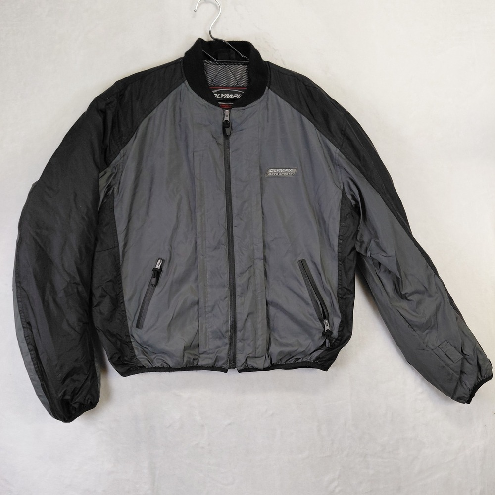 Olympia Moto Sports Mens Large Grey Black Ripstop Full Zip Mesh Lined Jacket
